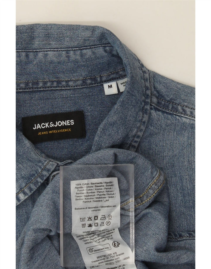 Camisa jeans masculina Jack & Jones algodão azul médio
