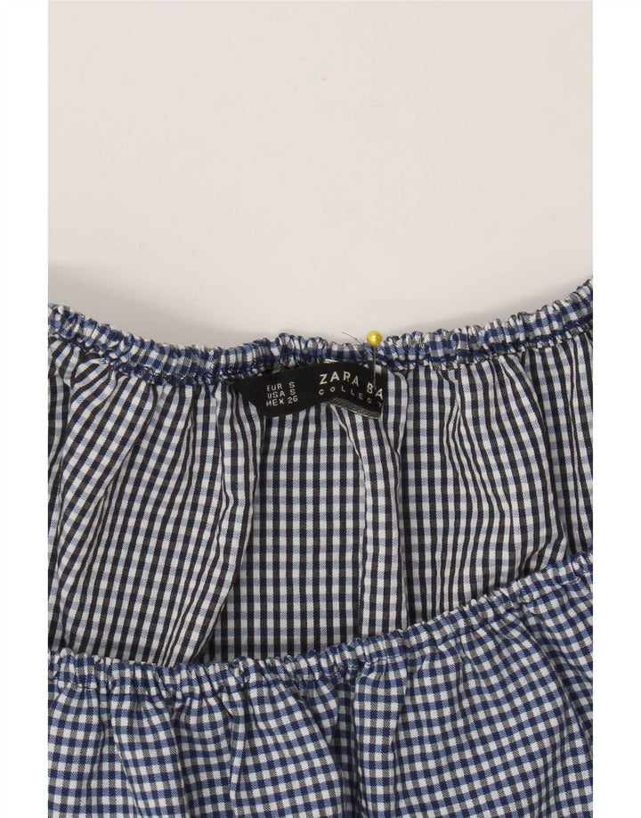 Top Zara Feminino Crop Off Ombro Reino Unido 10 Pequeno Gingham Azul Marinho