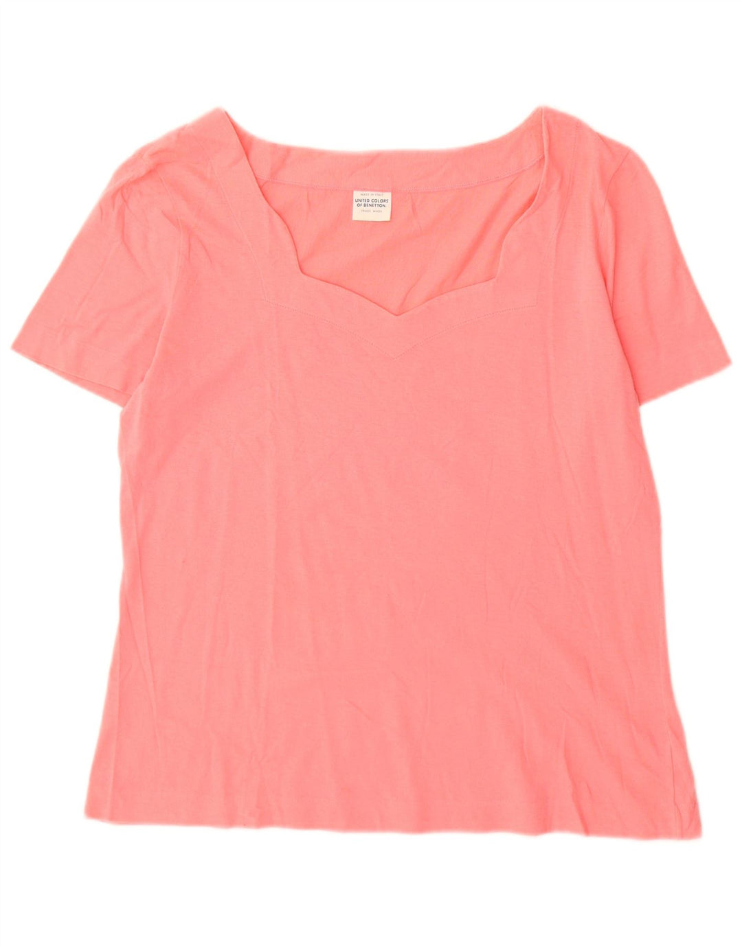 Camiseta feminina Benetton UK 14 algodão rosa médio