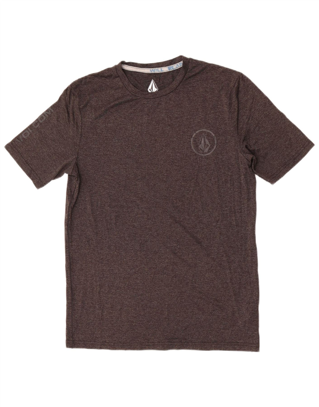 Camiseta masculina Volcom pequena cinza manchada de nylon