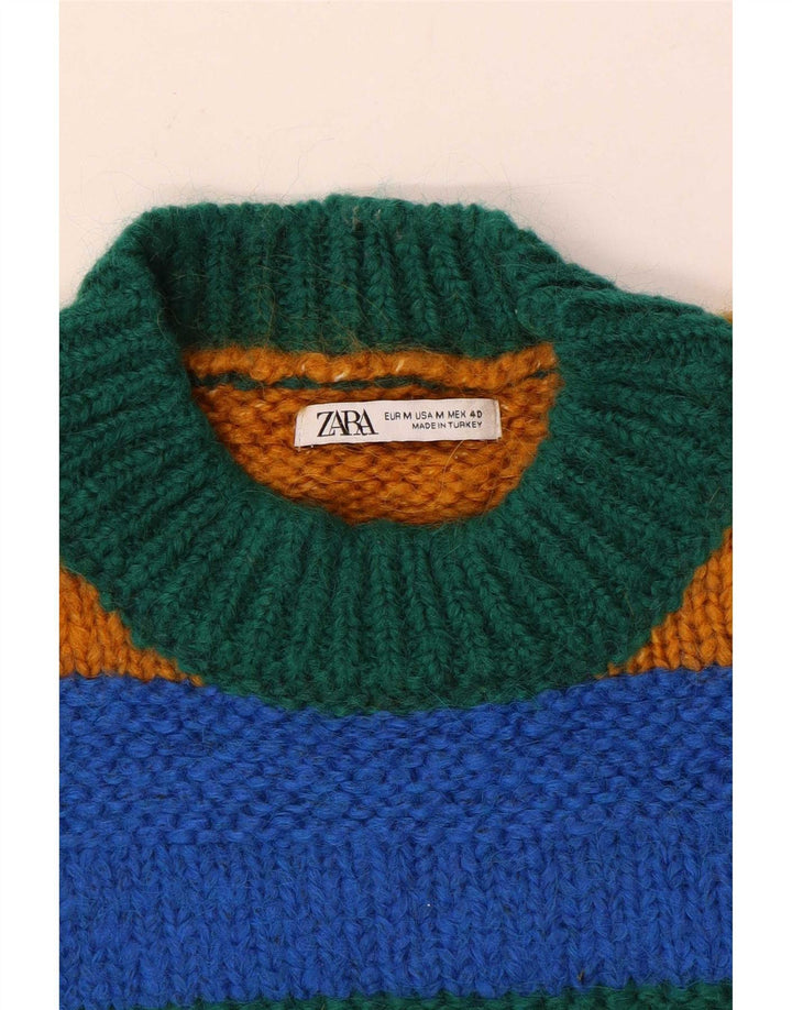 Zara Suéter masculino com gola redonda listrado médio multicolorido