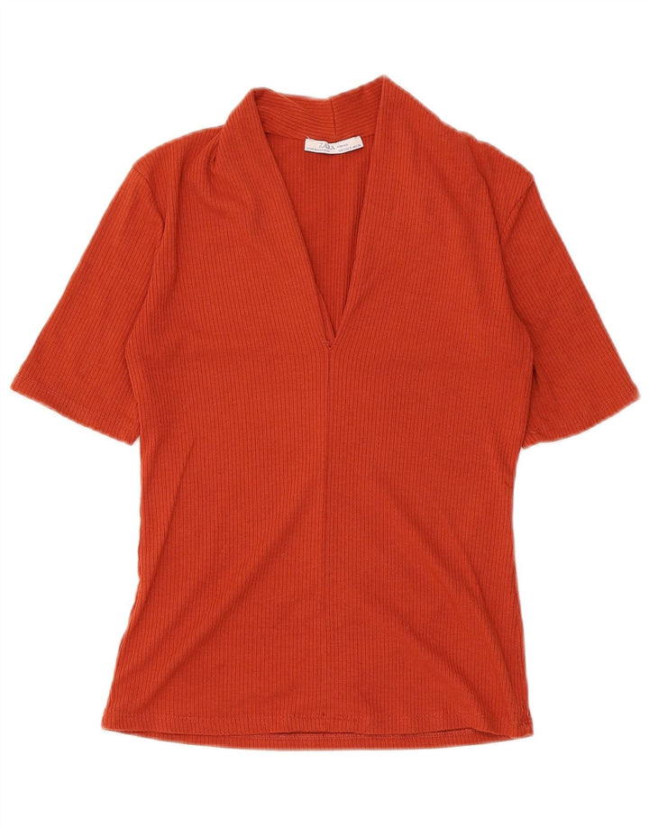Zara Blusa Feminina Top UK 8 Pequena Laranja