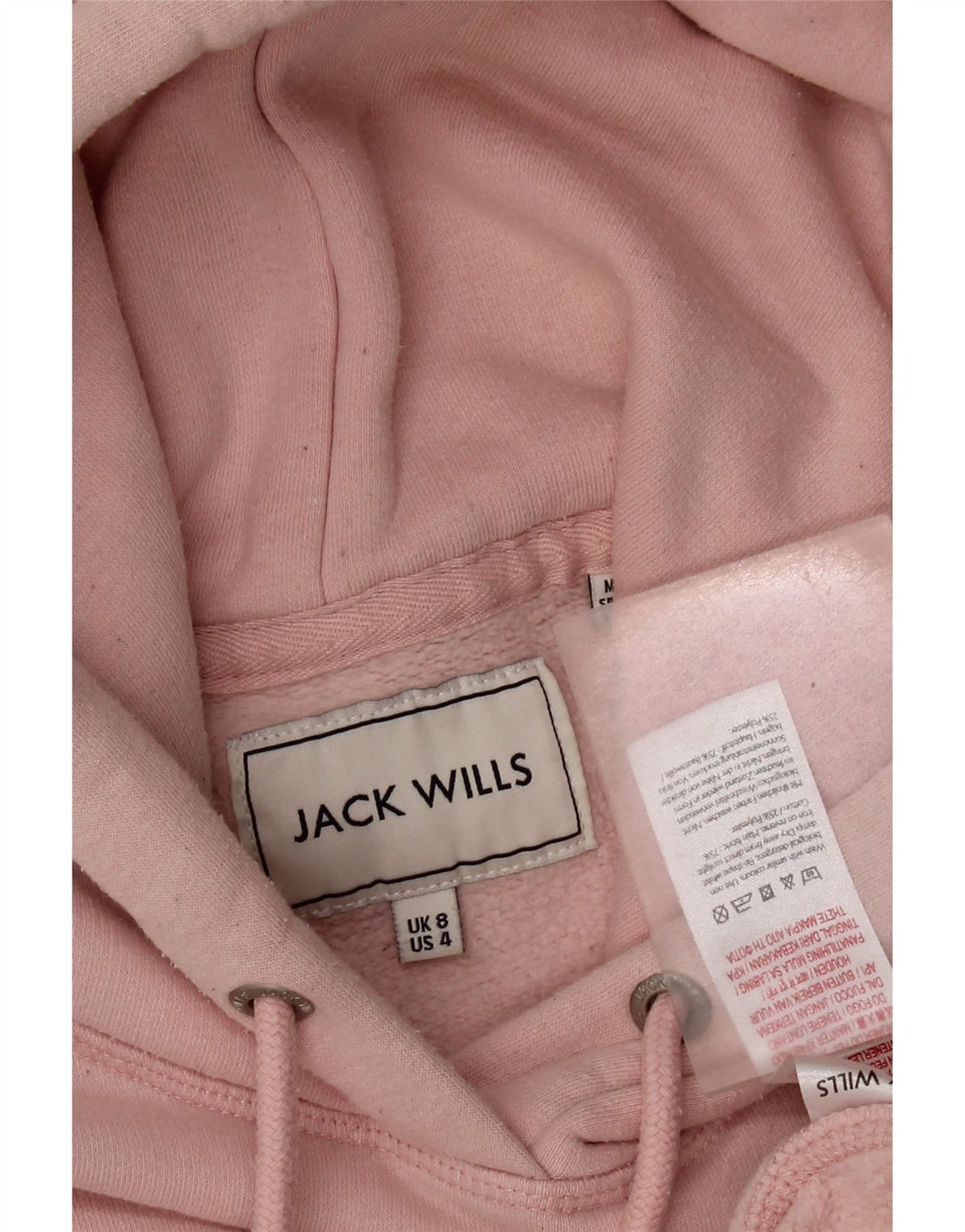 JACK WILLS Suéter feminino com capuz gráfico Reino Unido 8 pequeno algodão rosa