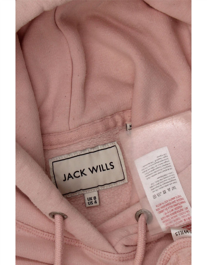 JACK WILLS Suéter feminino com capuz gráfico Reino Unido 8 pequeno algodão rosa