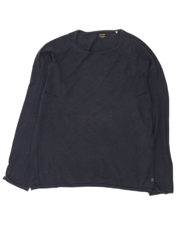 Suéter masculino JACK & JONES com gola redonda, algodão azul marinho médio