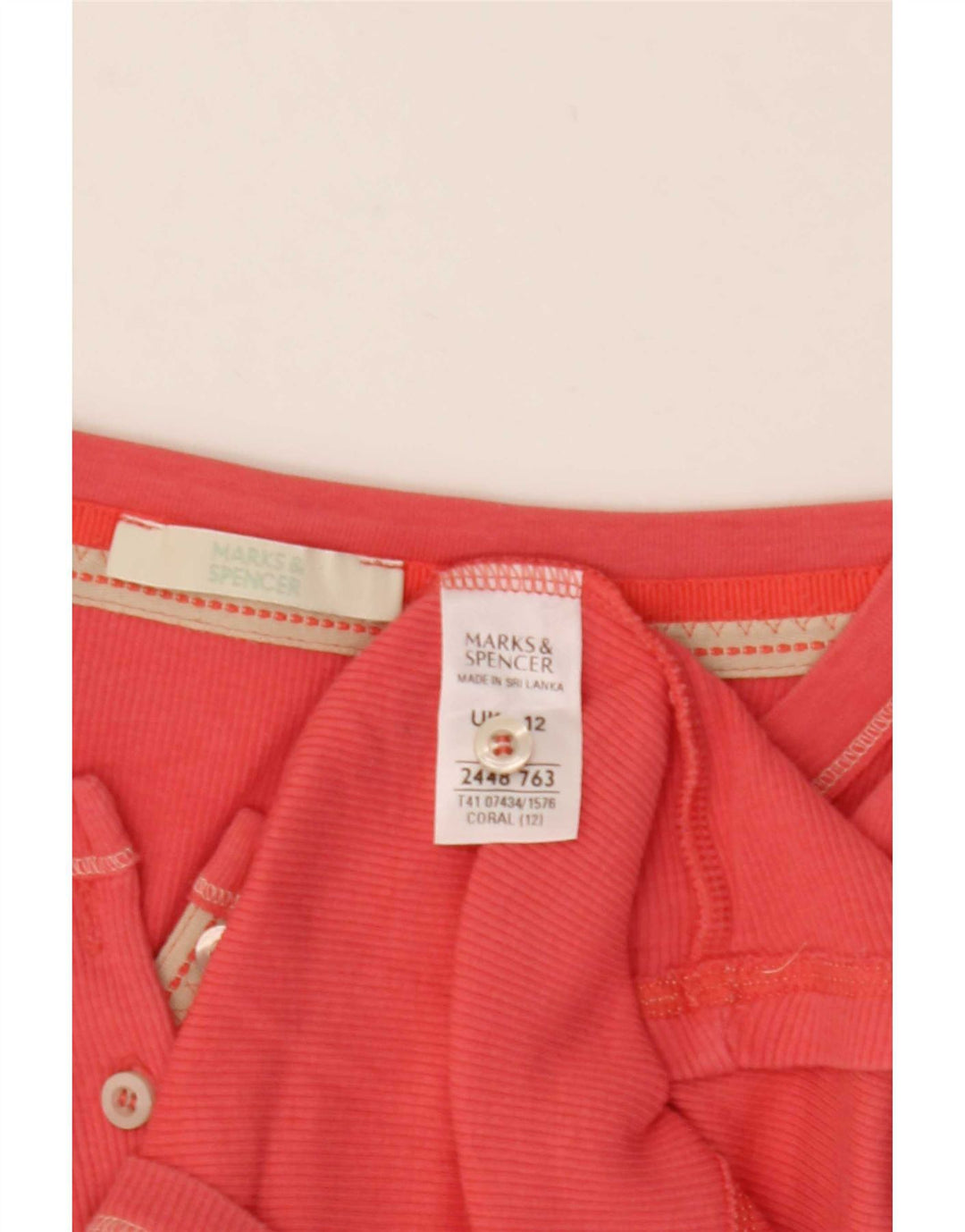 Top feminino Marks & Spencer manga comprida Reino Unido 12 algodão rosa médio