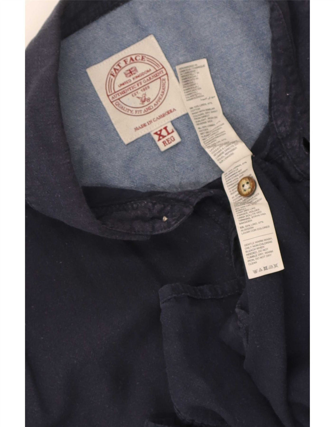 Camisa masculina de manga curta Fat Face Regular Fit XL azul marinho linho