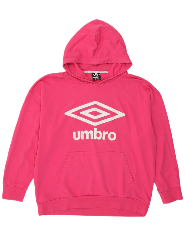 Suéter feminino com capuz gráfico grande da UMBRO Reino Unido 14 algodão rosa médio