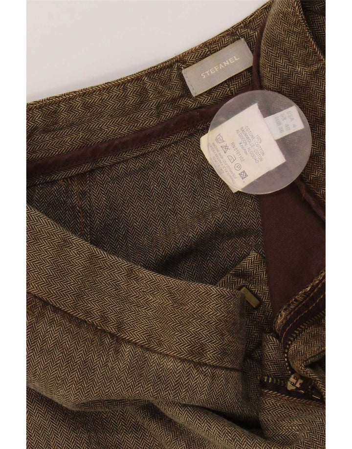 Calça feminina Stefanel cortada EU 36 pequena W28 L21 espinha de peixe marrom