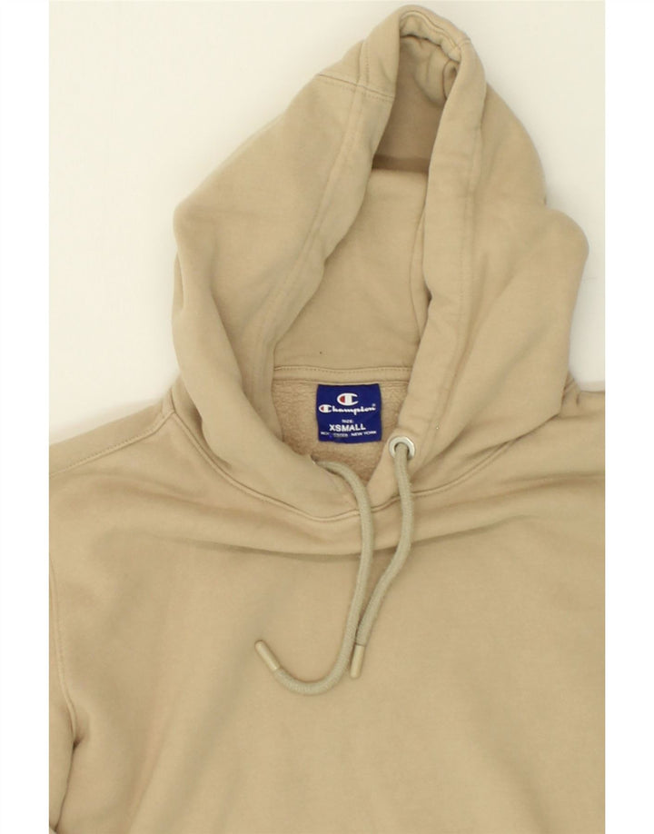 CHAMPION Womens Graphic Hoodie Jumper UK 6 XS Beige Cotton Vintage Champion and Second-Hand Champion from Messina Hembry 