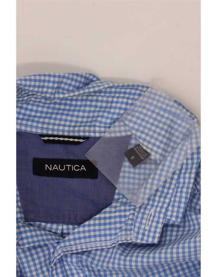 Camisa masculina Nautica pequena azul algodão guingão