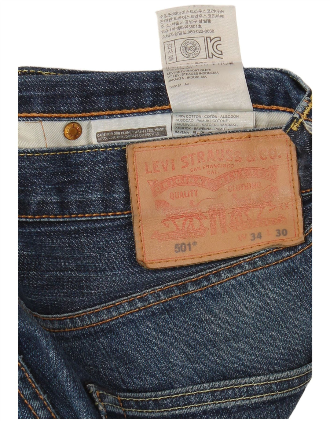 LEVI'S Masculino 501 Straight Jeans W34 L30 Azul Algodão