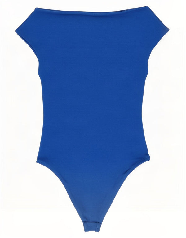 Macacão feminino Zara com ombro de fora UK 8 pequeno algodão azul
