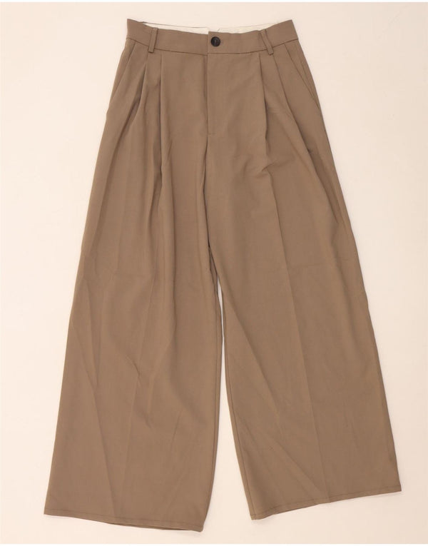Zara Calça feminina casual cintura alta perna larga pequena W27 L29 bege