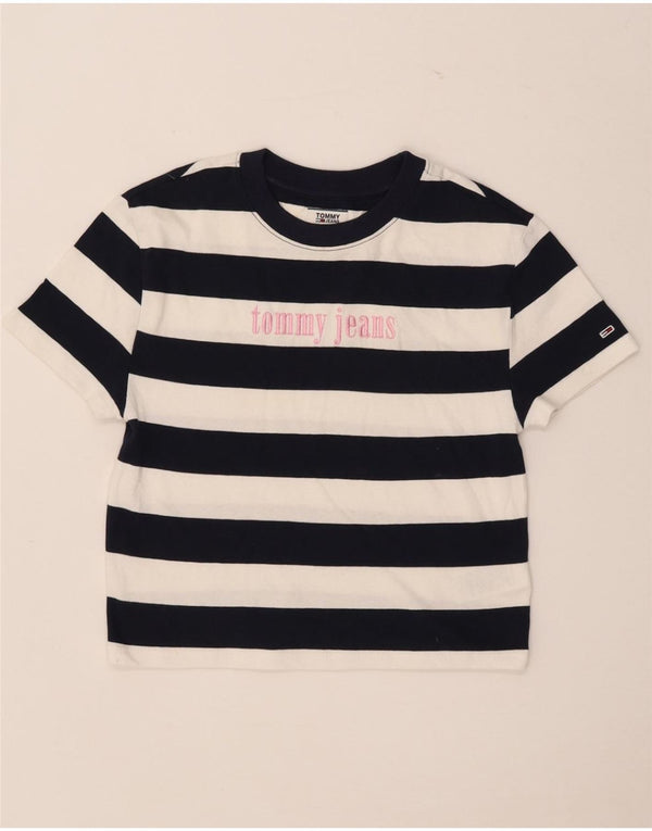Camiseta feminina Tommy Hilfiger com estampa gráfica UK 4 XS azul marinho listrado algodão