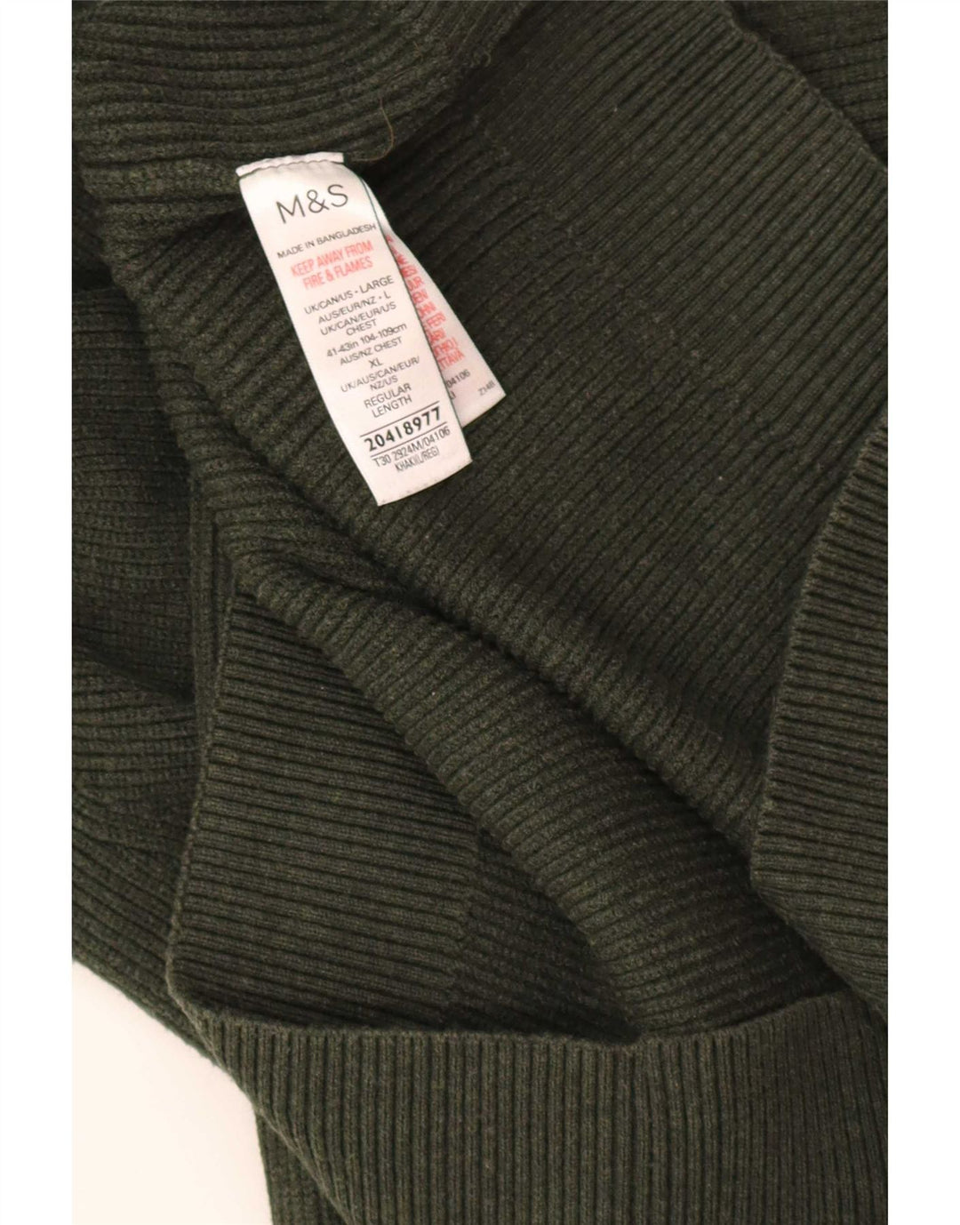 Suéter masculino Marks & Spencer com zíper e gola grande de poliéster cáqui