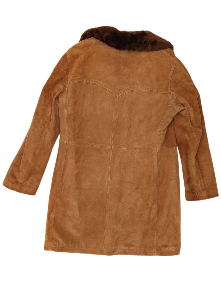 Sobretudo masculino vintage de shearling IT 48 couro marrom médio