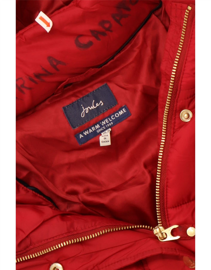 Casaco acolchoado com capuz feminino Joules UK 14 grande poliamida vermelha