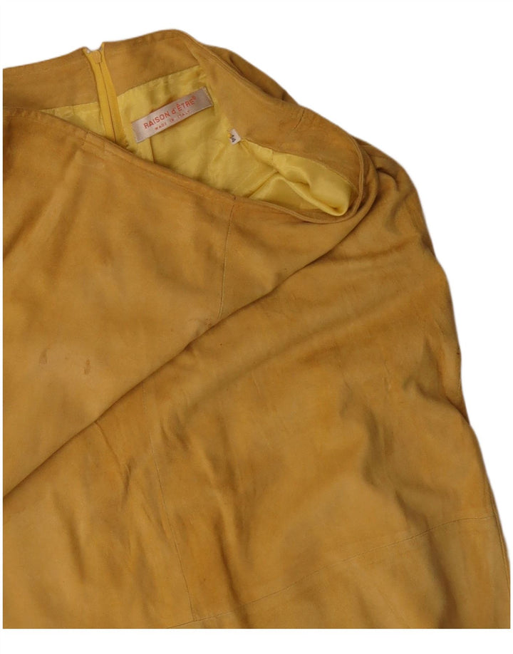 VINTAGE Womens Suede Skirt IT 44 Medium W30 Yellow Leather