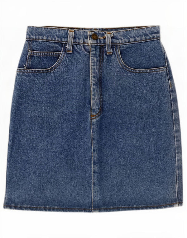 Saia jeans feminina vintage de cintura alta W26 algodão azul pequeno