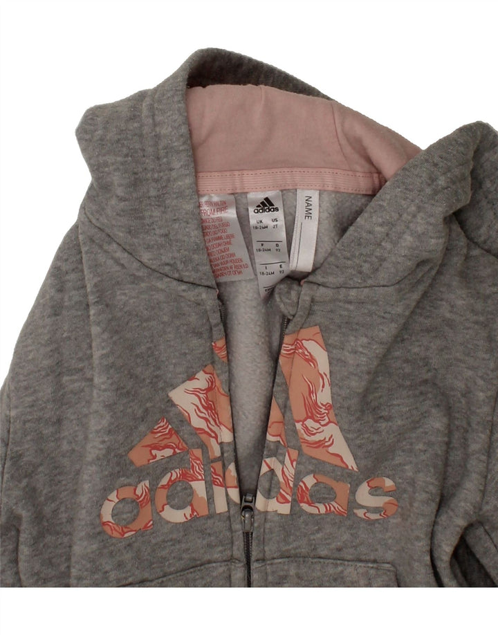 ADIDAS Baby Girls Graphic Zip Hoodie Sweater 18-24 Months Grey Cotton Vintage Adidas and Second-Hand Adidas from Messina Hembry 