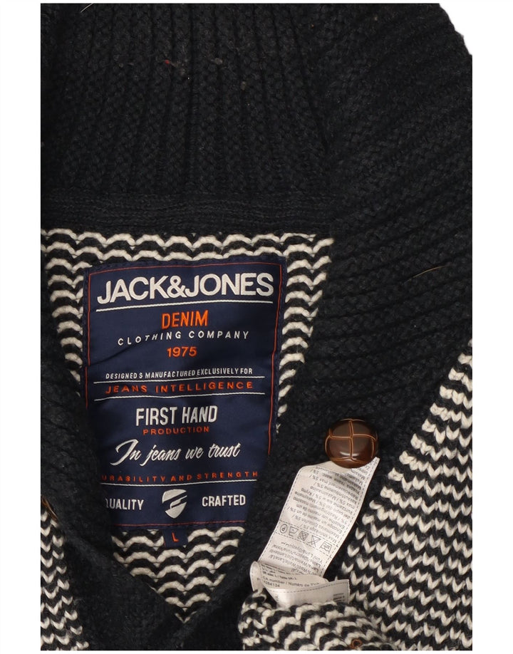 Jack & Jones Suéter Cardigan Masculino Grande Preto Chevron Acrílico