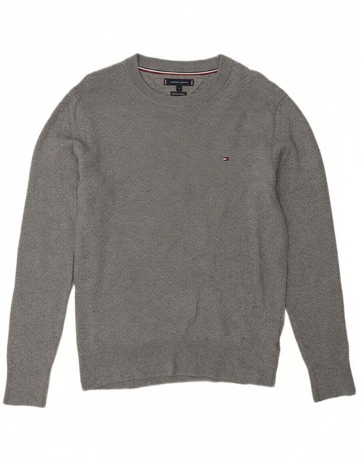 Suéter masculino TOMMY HILFIGER com gola canoa algodão cinza médio