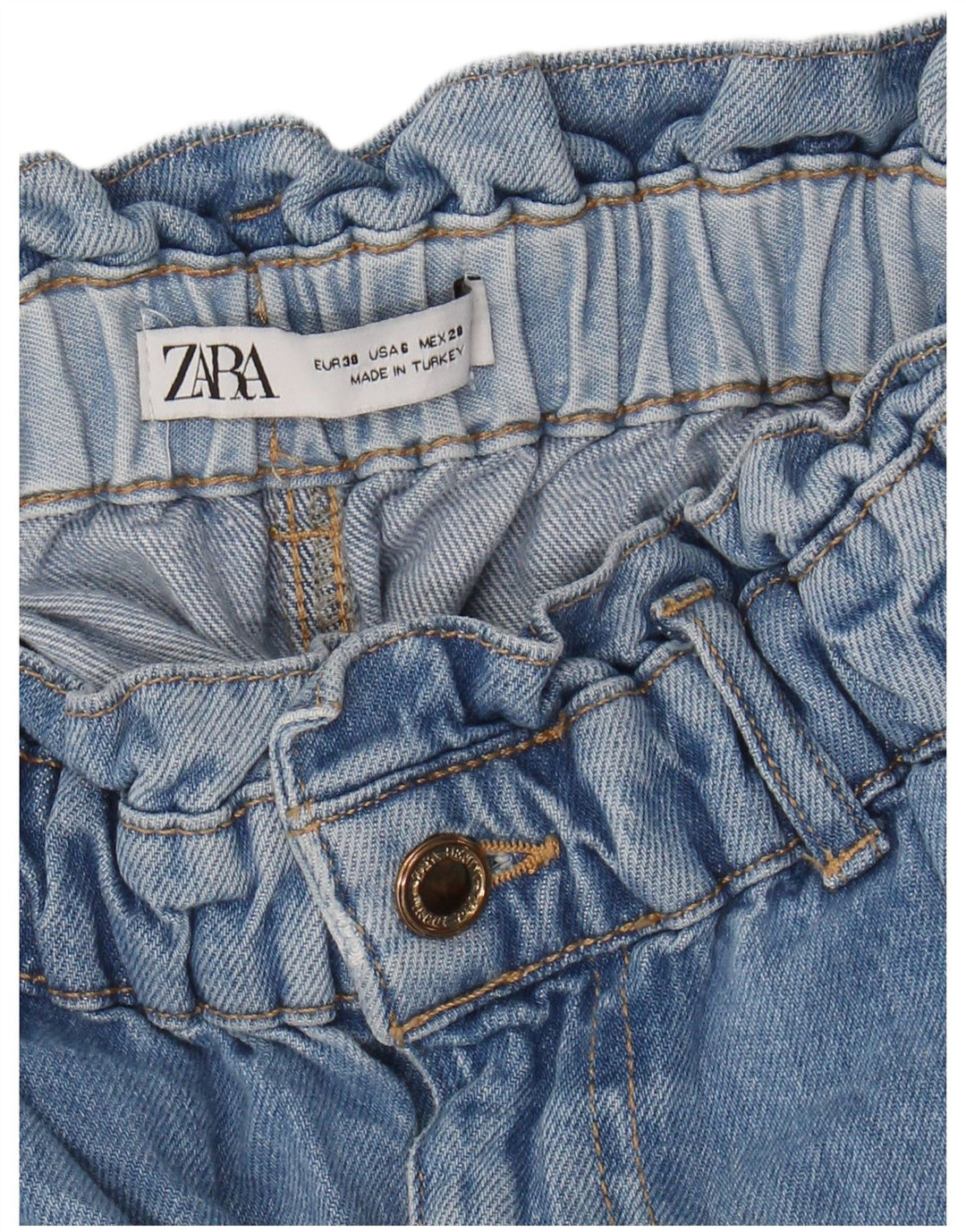 Calça jeans feminina ZARA com corte solto e cintura alta UE 38 pequeno W28 L25 azul