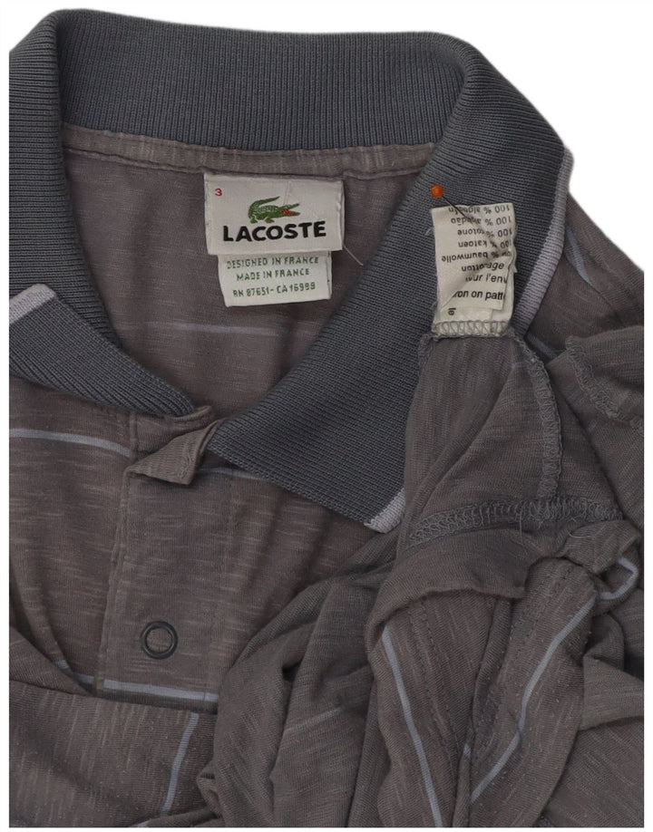 LACOSTE Mens Polo Shirt Size 3 Small Grey Striped Cotton