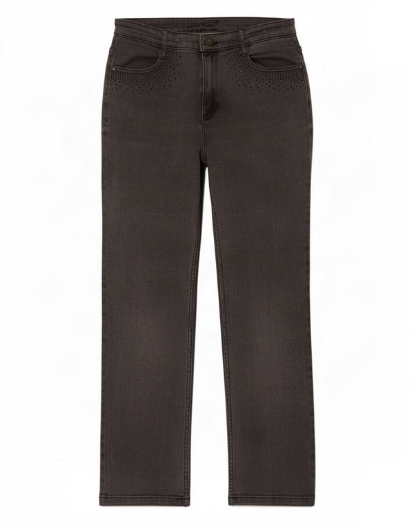 Jeans retos femininos Marks & Spencer Reino Unido 12 médio W30 L29 algodão cinza