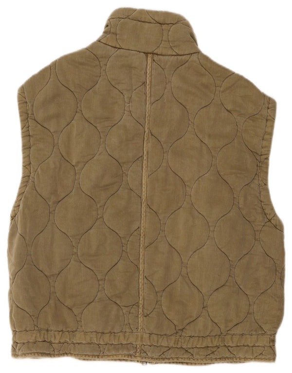 Zara Womens Oversized Quilted Gilet UK 6 XS Khaki Poliéster