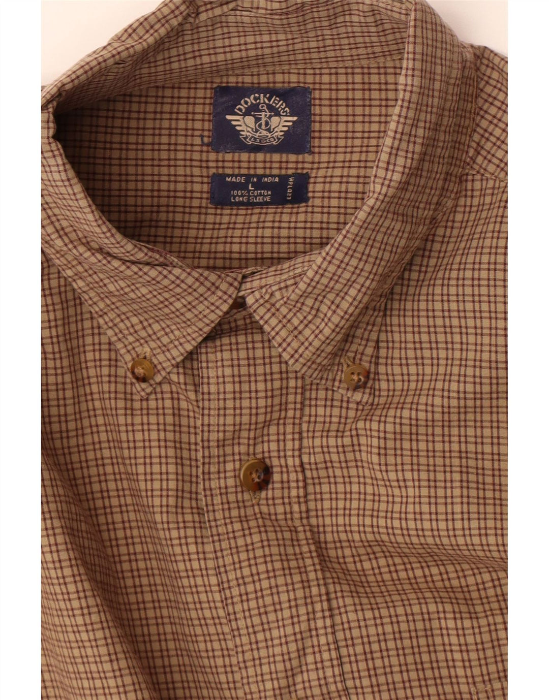 Camisa masculina Dockers grande algodão xadrez marrom