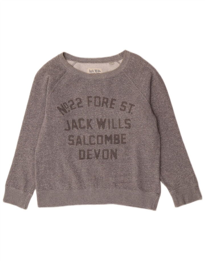 Jack Wills moletom feminino oversized gráfico suéter Reino Unido 10 pequeno cinza