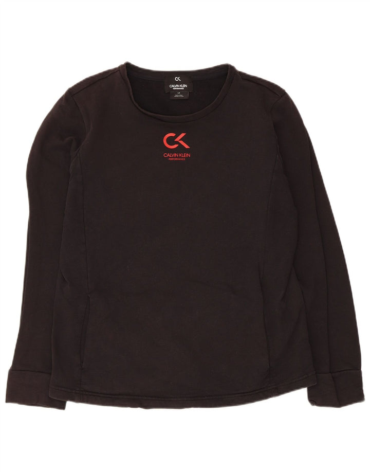 Calvin Klein Top feminino manga comprida Reino Unido 14 grande algodão preto