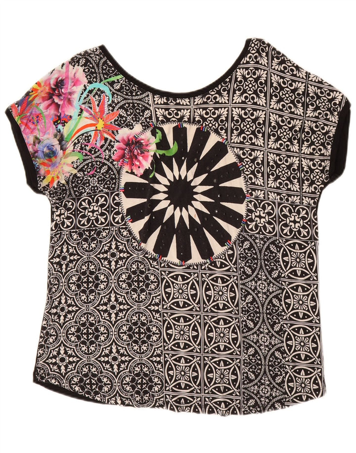 Camiseta feminina gráfica DESIGUAL UK 14 médio preto floral