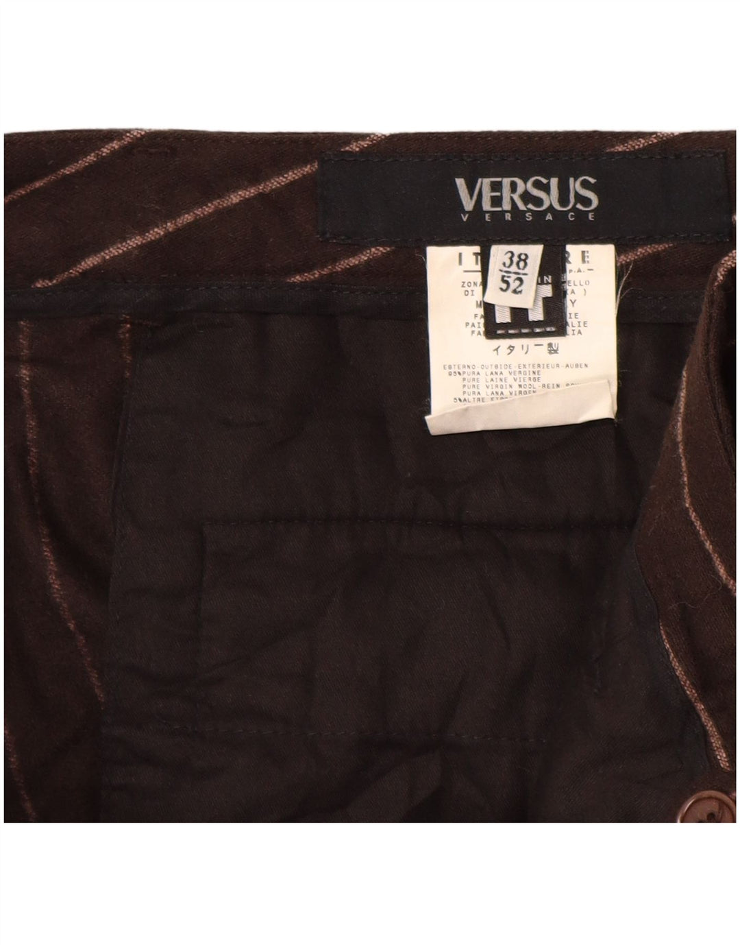 Calça feminina Versus casual VERSACE IT 52 2XL W38 L29 listrada marrom