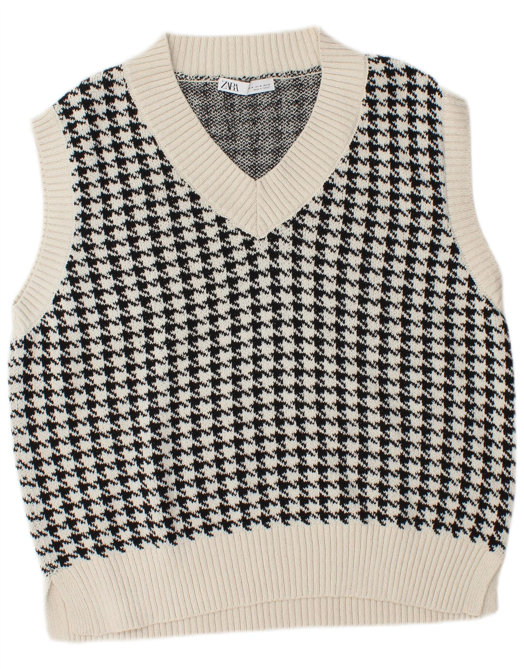 Zara Womens Oversized Colete Regata Reino Unido 14 Médio Branco Houndstooth Algodão