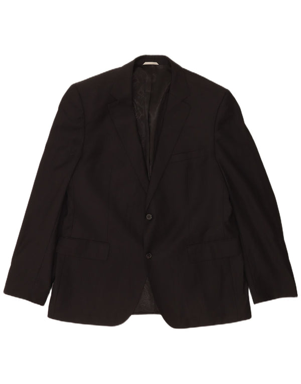 Jaqueta blazer masculina de 2 botões Hugo Boss EU 56 3XL lã virgem listrada preta