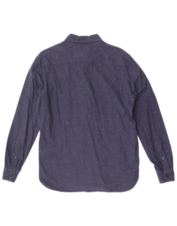 Camisa masculina slim fit da Crew Clothing, algodão manchado azul marinho médio