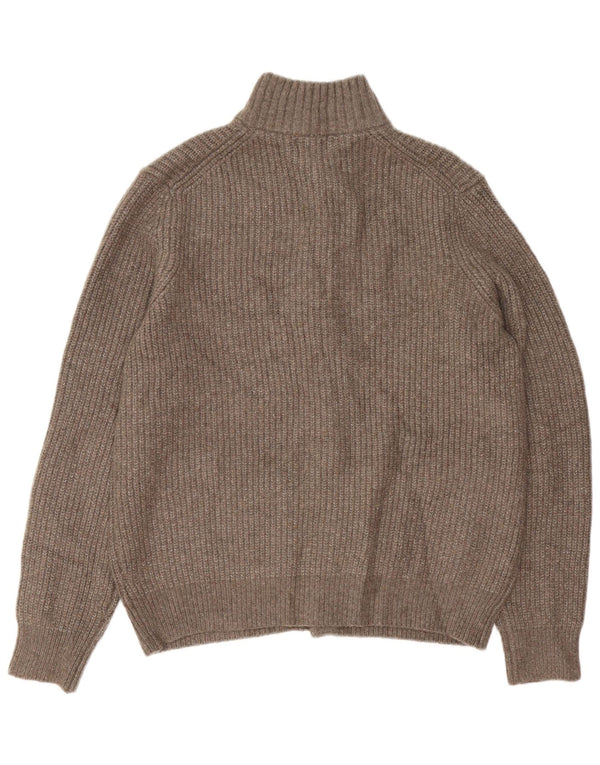Suéter cardigã masculino Marks & Spencer grande lã manchada marrom