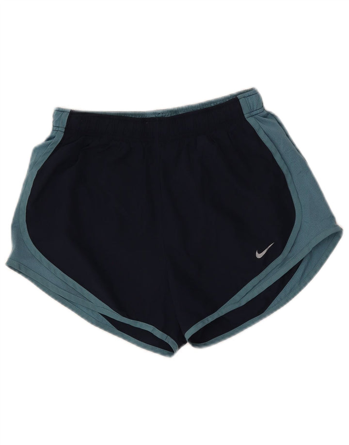 Shorts esportivos femininos Nike Dri Fit UK 8 pequenos azul marinho colorblock
