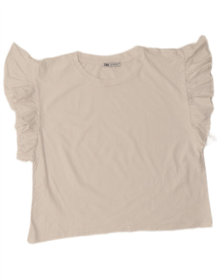 Zara Camiseta Feminina Oversized Crop Top UK 10 Pequena Branca