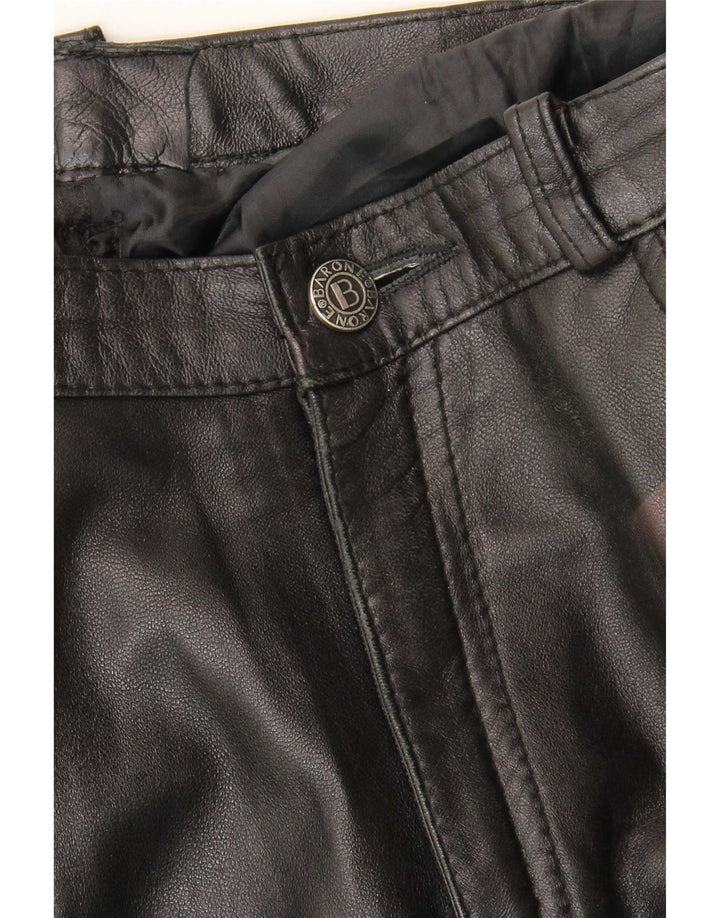 Calça feminina reta de couro Barone W30 L33 preta