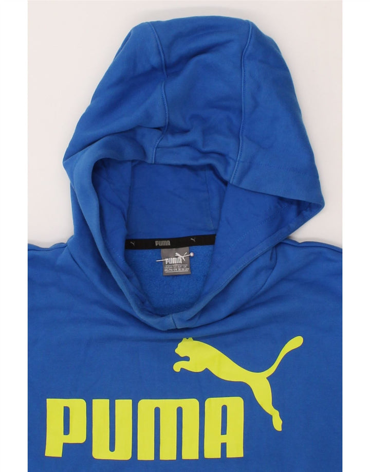 PUMA Boys Graphic Hoodie Jumper 15-16 Years Blue Cotton Vintage Puma and Second-Hand Puma from Messina Hembry 