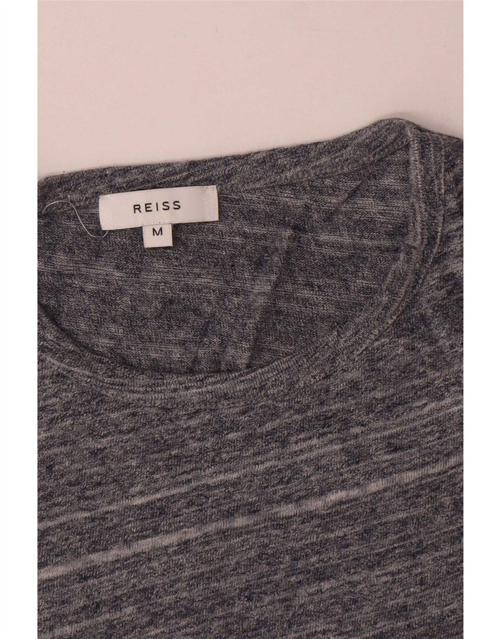 Camiseta masculina Reiss Top algodão listrado cinza médio