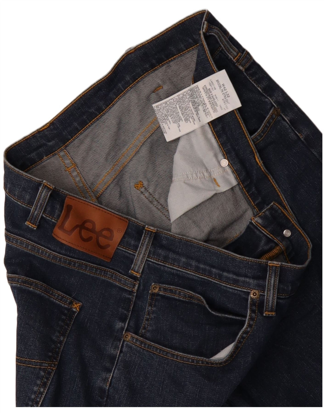 LEE Masculino Brooklyn Straight Jeans W42 L32 Azul Marinho Algodão
