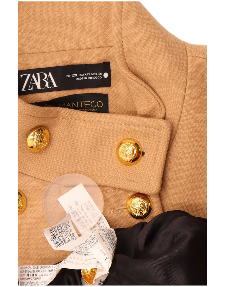 Casaco feminino Zara Pea Coat UK 20 2XL lã bege