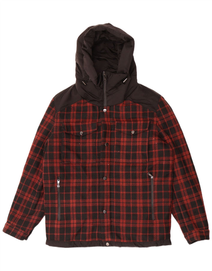 Jaqueta utilitária masculina Zara com capuz e capuz Reino Unido 40 poliéster xadrez preto grande