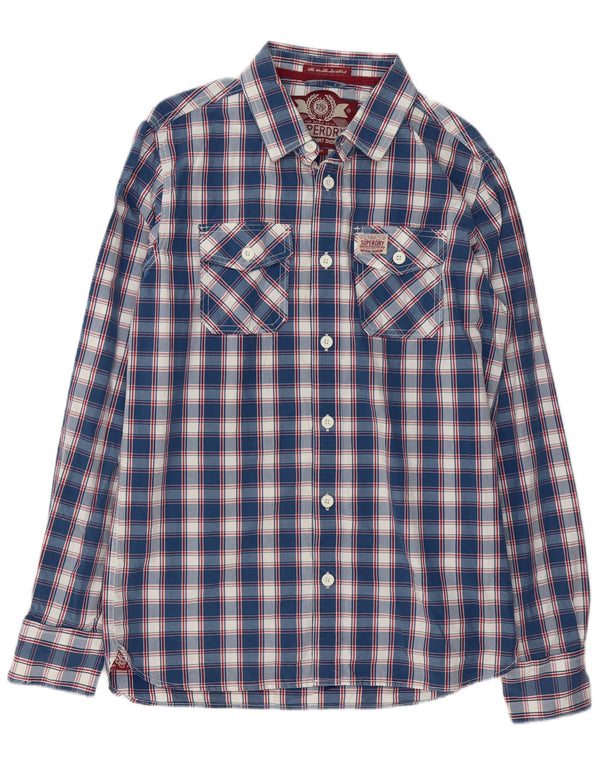 Camisa masculina Superdry grande algodão xadrez azul