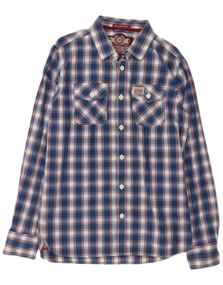 Camisa masculina Superdry grande algodão xadrez azul